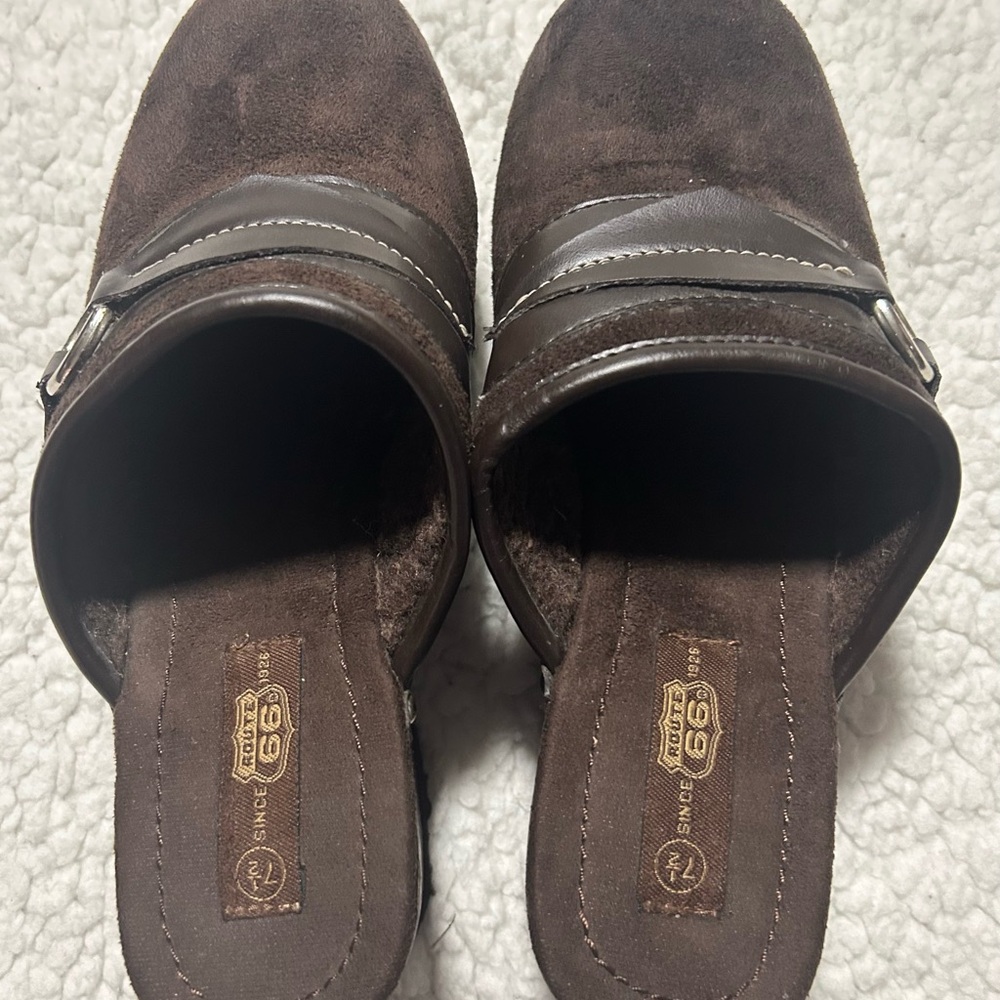 Route 66 Brown Women's Faux Suede Mule Clogs